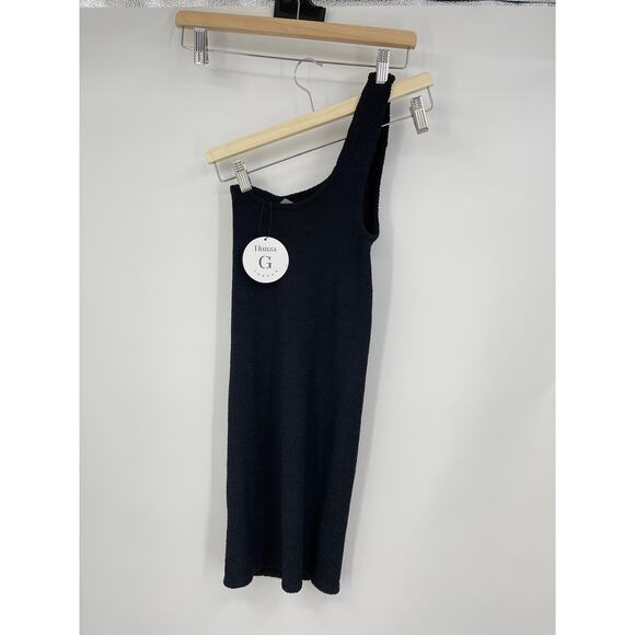 Hunza G | NWT Nancy Black One Shoulder Dress Crinklr Fabric OS - Picture 6 of 14